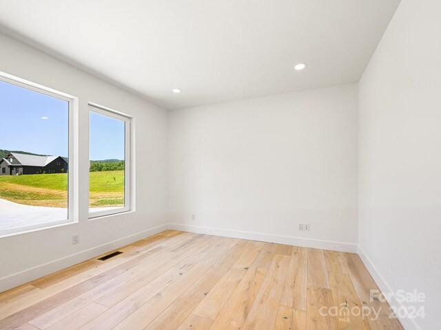 unfurnished room with light wood-type flooring