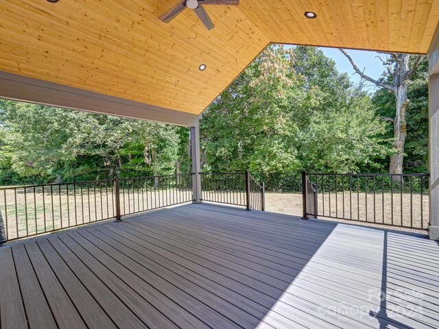 wooden deck with ceiling fan