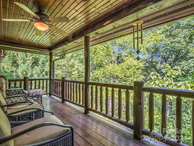 181 Highland Hts, Lake Lure, NC 28746 - wooden terrace featuring a ceiling fan
