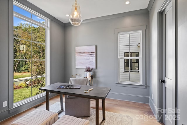 home office featuring light wood-type flooring