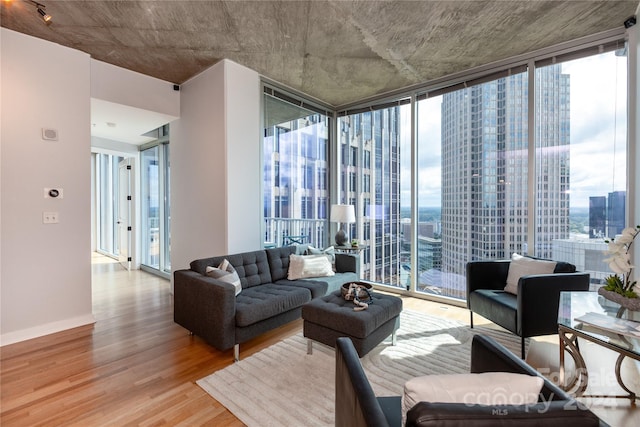 living room with a wall of windows and a wealth of natural light