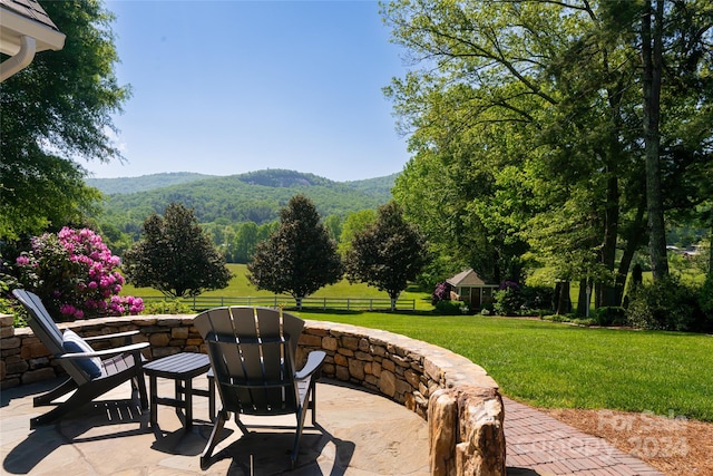 view of patio with a mountain view