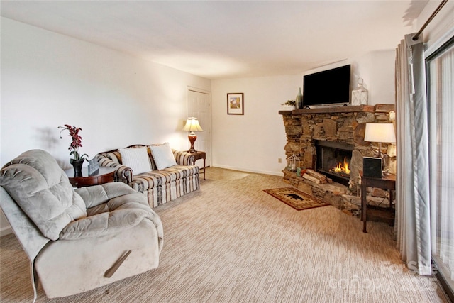 living room with a fireplace