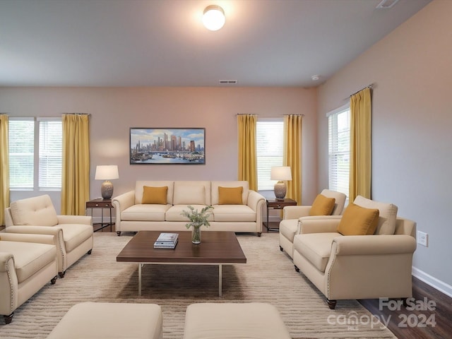 living room featuring light wood-type flooring