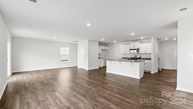 unfurnished living room with sink and dark wood-type flooring