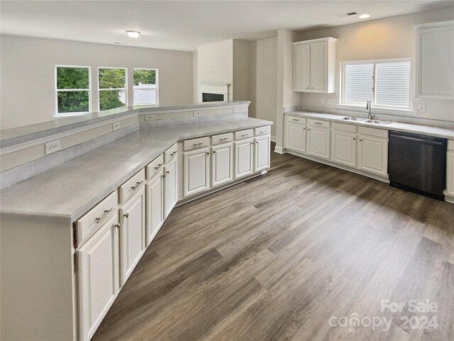 kitchen with black dishwasher, white cabinetry, a healthy amount of sunlight, and sink