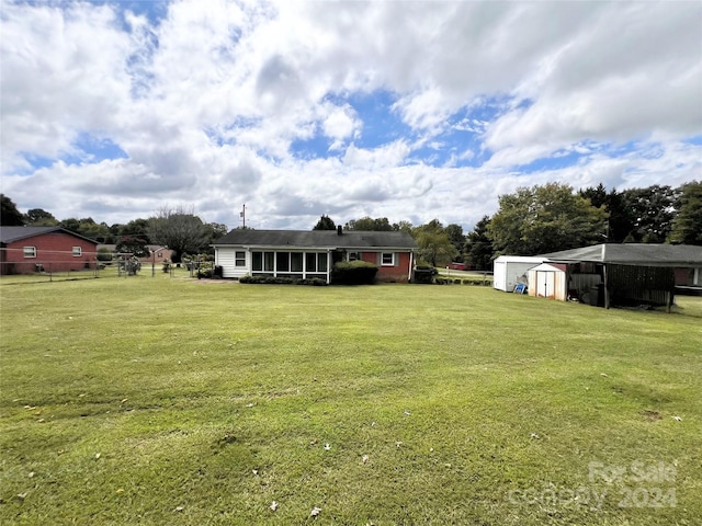 view of yard with a shed