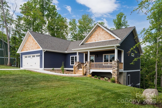224 Country Dr, Mars Hill, NC 28754 - craftsman-style house featuring an attached garage, a shingled roof, a porch, and a front yard