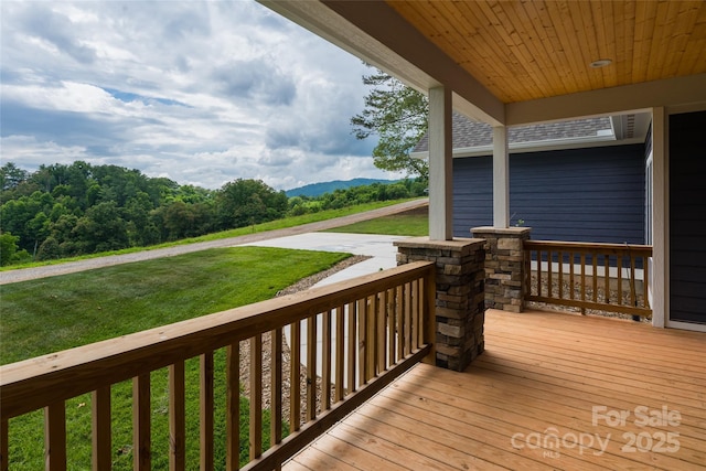 224 Country Dr, Mars Hill, NC 28754 - wooden porch featuring a yard and a mountain view