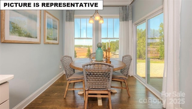 dining area featuring dark wood-type flooring