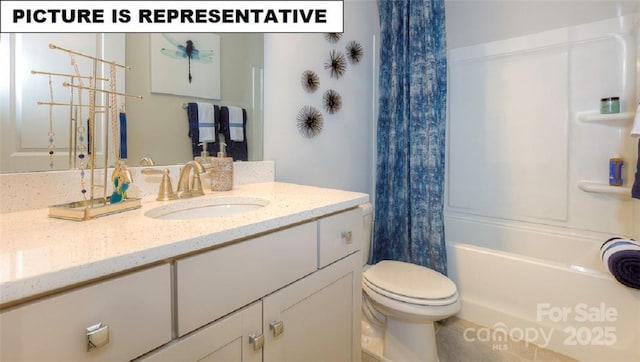 full bathroom with vanity, toilet, and shower / bath combo