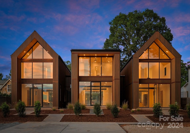 view of back house at dusk