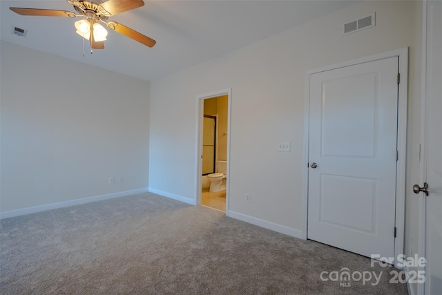 unfurnished room with carpet floors and ceiling fan