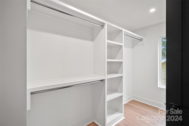 spacious closet with light hardwood / wood-style flooring