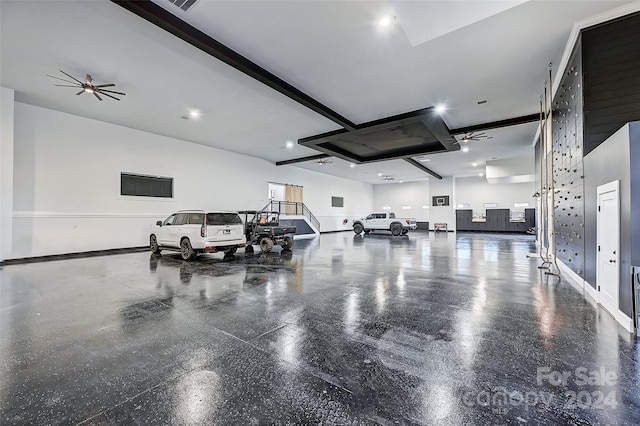 garage with ceiling fan