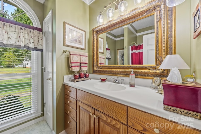 bathroom with vanity and walk in shower