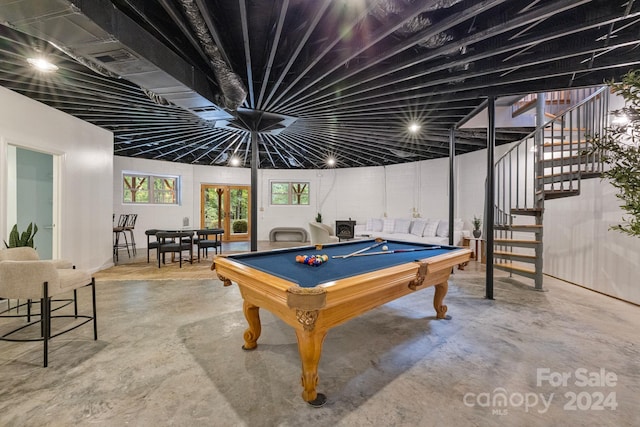 recreation room with concrete flooring and billiards