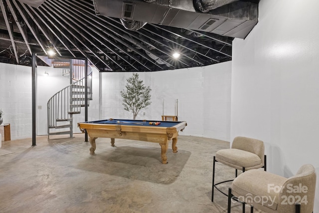 rec room with concrete flooring and billiards