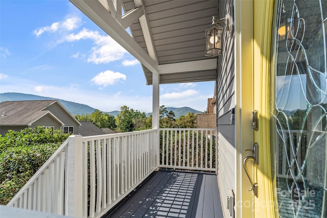 balcony featuring a mountain view