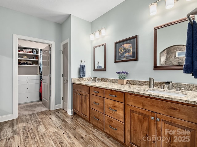 bathroom featuring hardwood / wood-style flooring and vanity