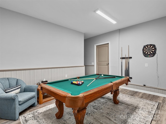 playroom featuring pool table and light hardwood / wood-style floors