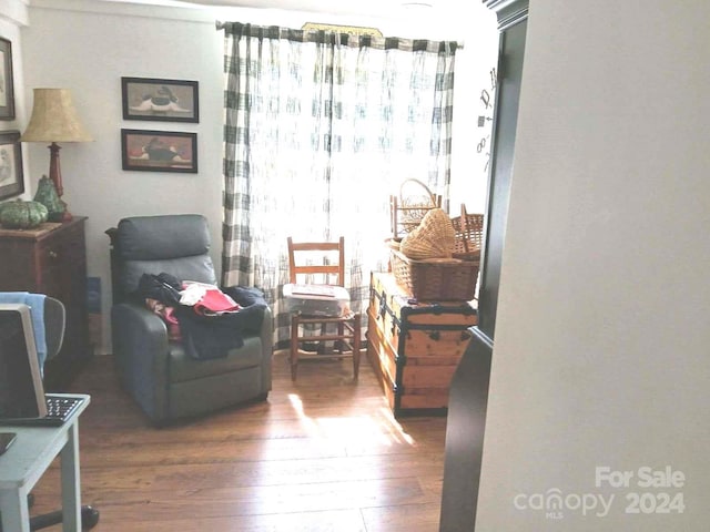 living area featuring dark wood-type flooring