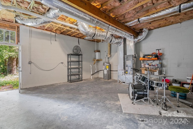 basement featuring electric water heater