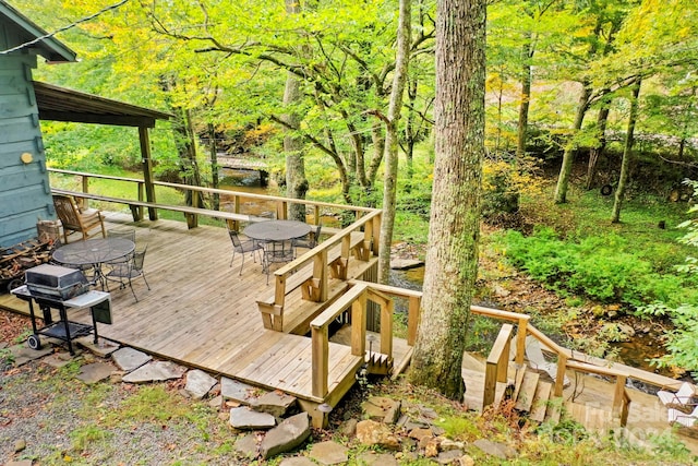 wooden deck with a water view