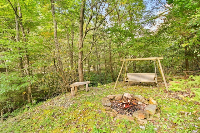 view of yard with an outdoor fire pit