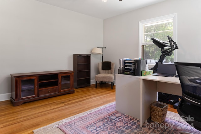 office area with hardwood / wood-style flooring