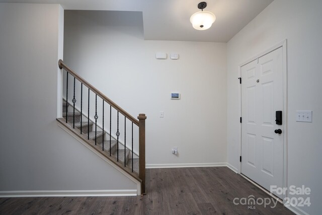 foyer with dark hardwood / wood-style floors