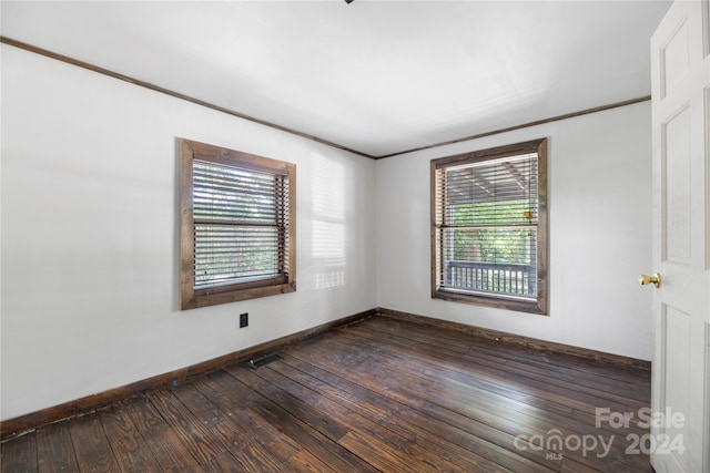 spare room with dark wood-type flooring