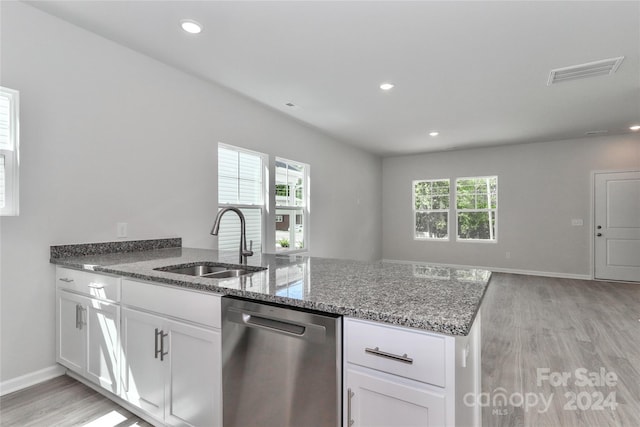 kitchen with white cabinets, dishwasher, a wealth of natural light, and sink