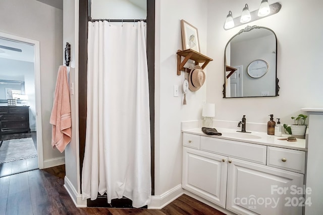 bathroom with hardwood / wood-style flooring and vanity