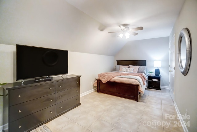 bedroom featuring lofted ceiling and ceiling fan