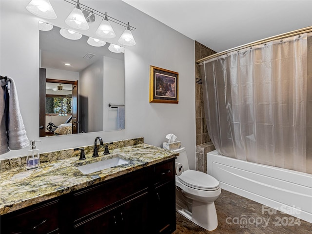 full bathroom with vanity, toilet, and shower / bath combo