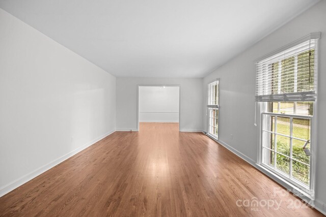 empty room featuring a wealth of natural light and hardwood / wood-style floors