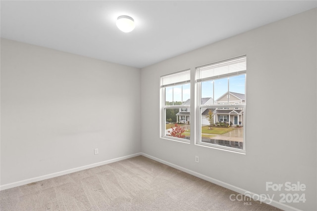 unfurnished room featuring light carpet