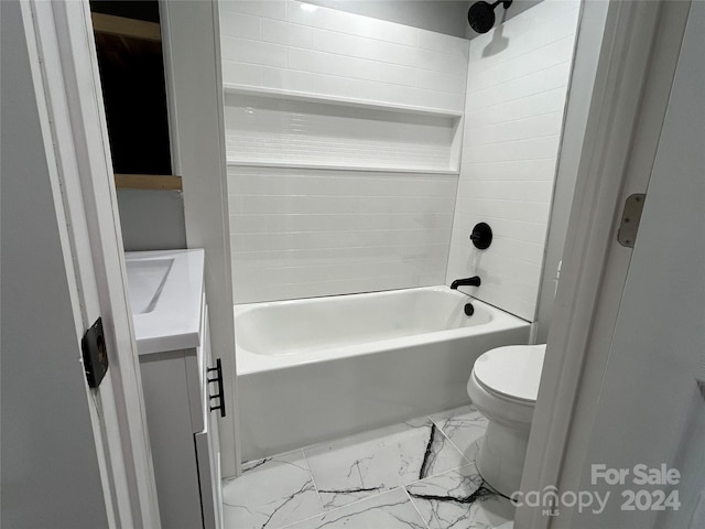 full bathroom with shower / bathtub combination, vanity, and toilet