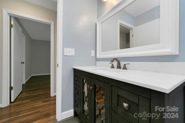 bathroom with wood-type flooring and vanity