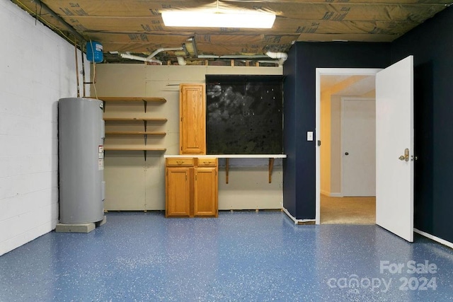 basement with water heater