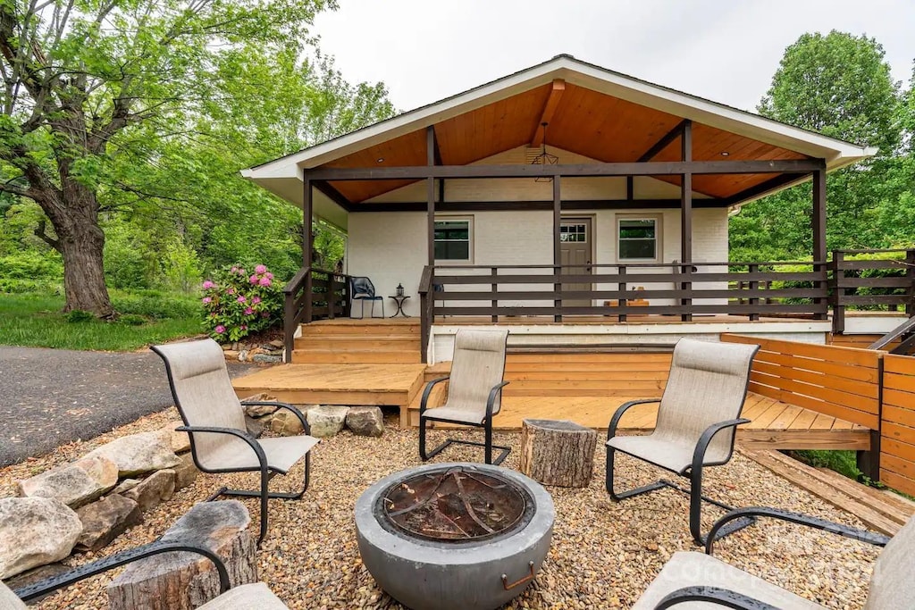 view of patio / terrace featuring a fire pit