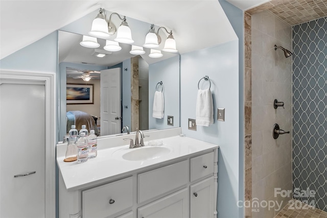 404 Avery Ave, Morganton, NC 28655 - bathroom featuring vanity, ensuite bathroom, tiled shower, and a ceiling fan