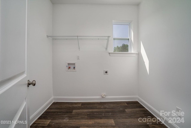 laundry area with washer hookup, hookup for an electric dryer, and dark hardwood / wood-style flooring