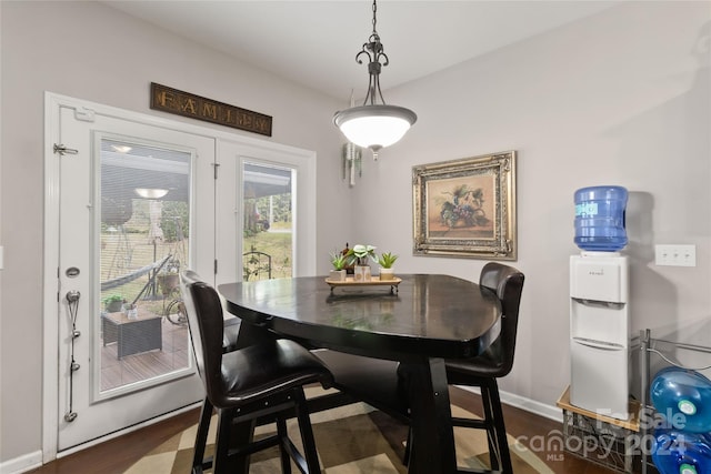 dining space featuring dark wood-type flooring