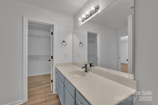 bathroom with wood-type flooring and vanity