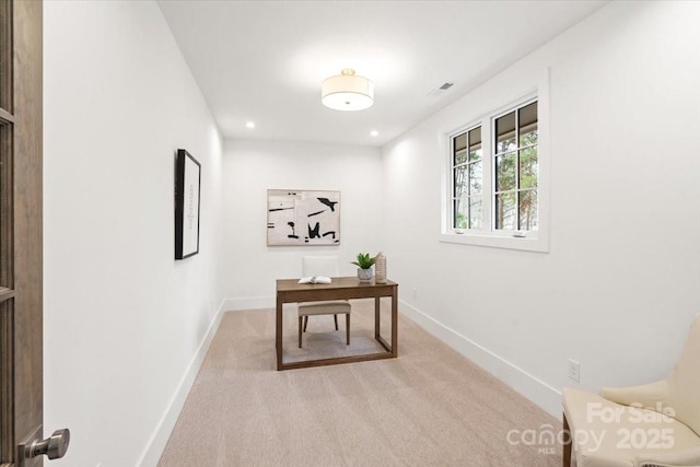 view of carpeted home office