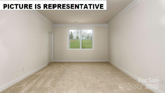 unfurnished room featuring light carpet and crown molding