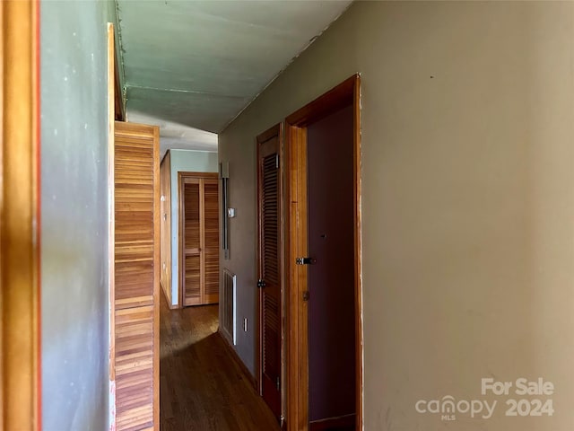 hallway with dark wood-type flooring