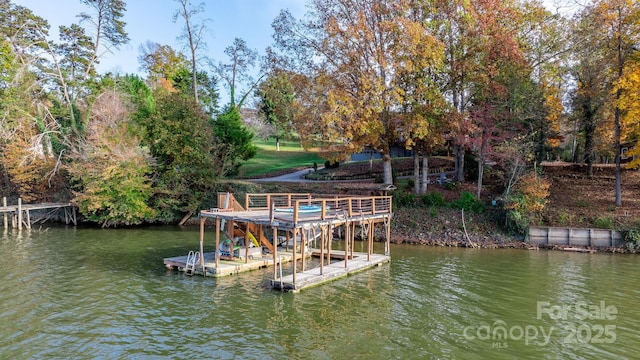 view of dock with a water view